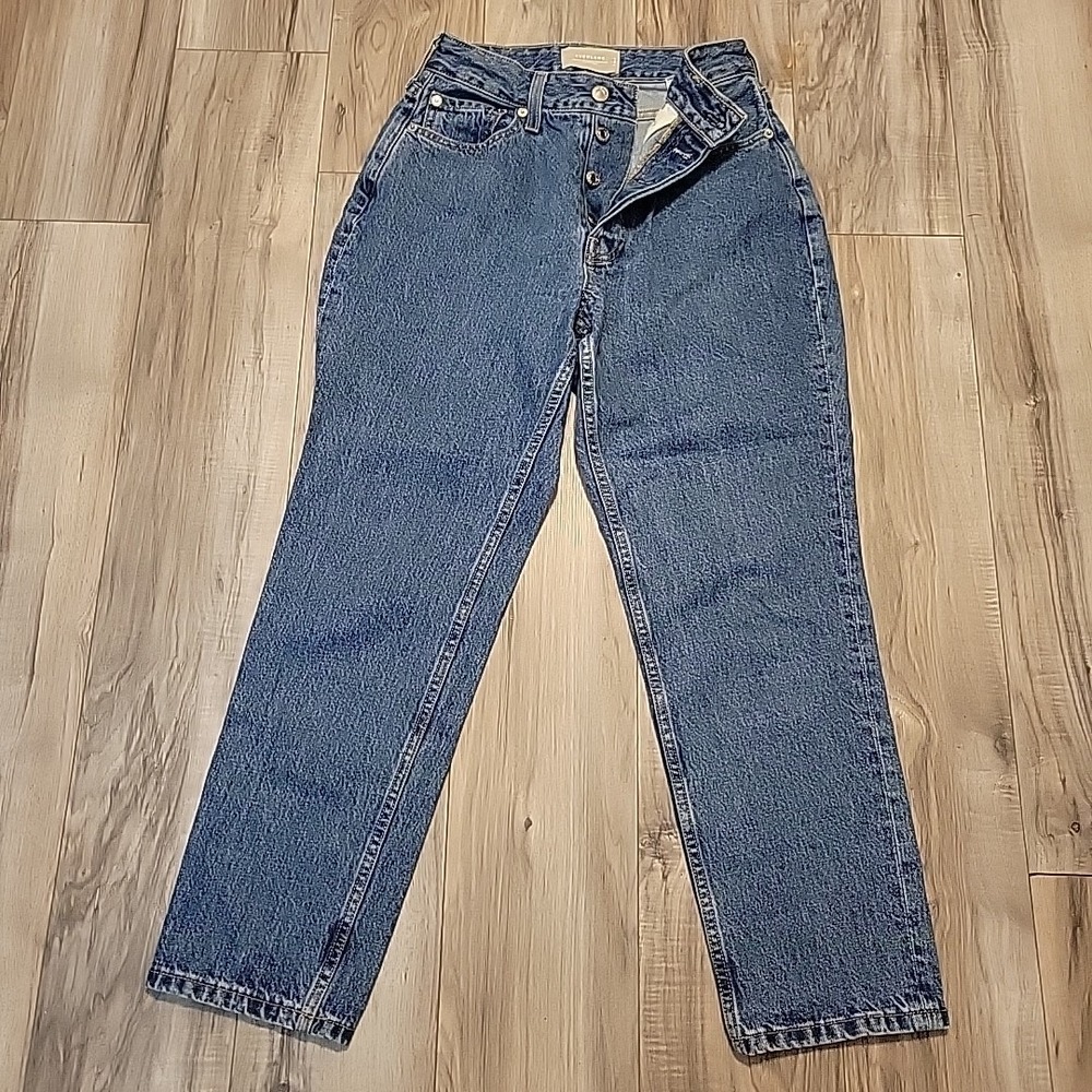 Everlane Curvy 90s Cheeky Straight Jeans Womens 27 Blue Denim Button Fly‎ Ankle